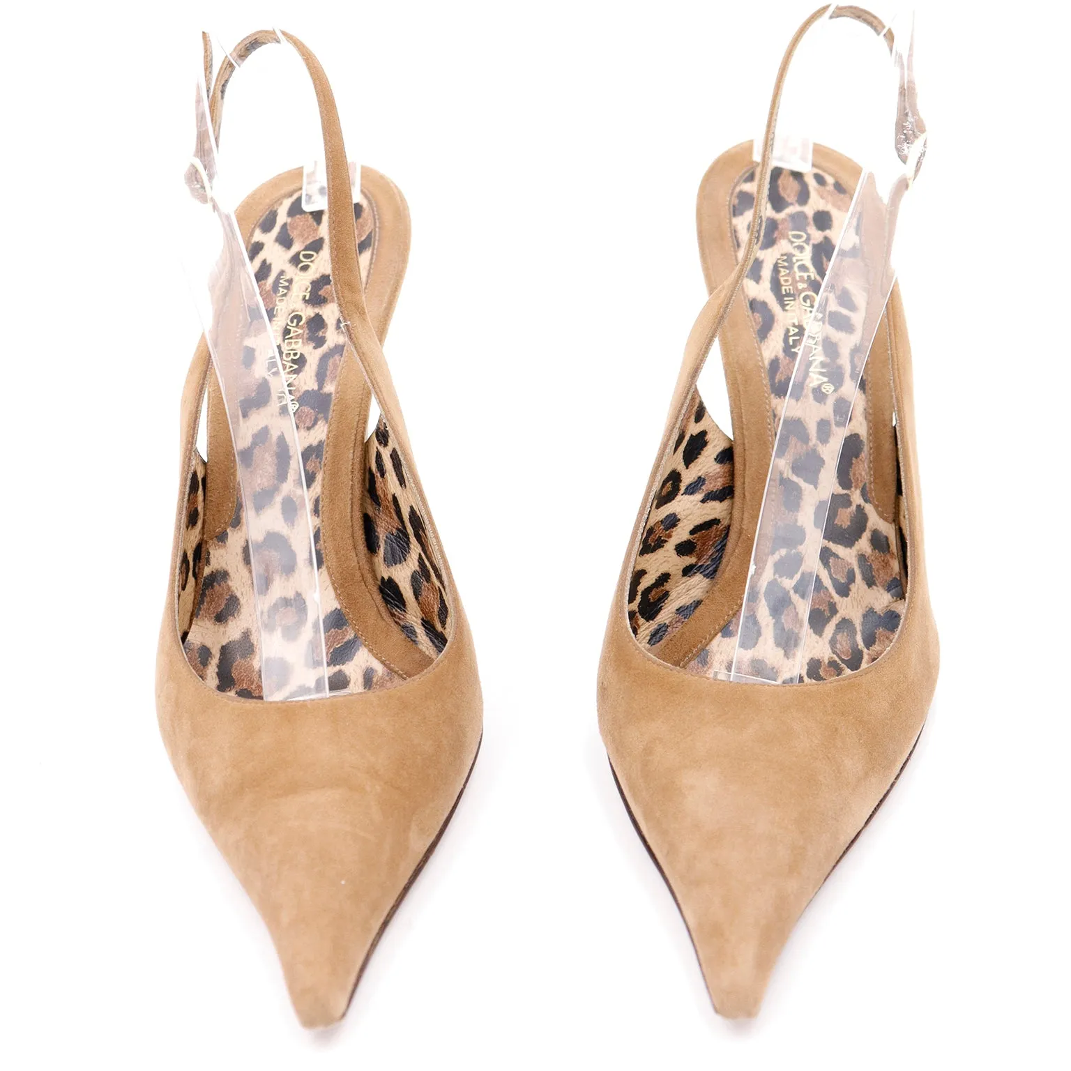 1990s Dolce & Gabbana Tan Suede Slingback Shoes w Marbled Heels