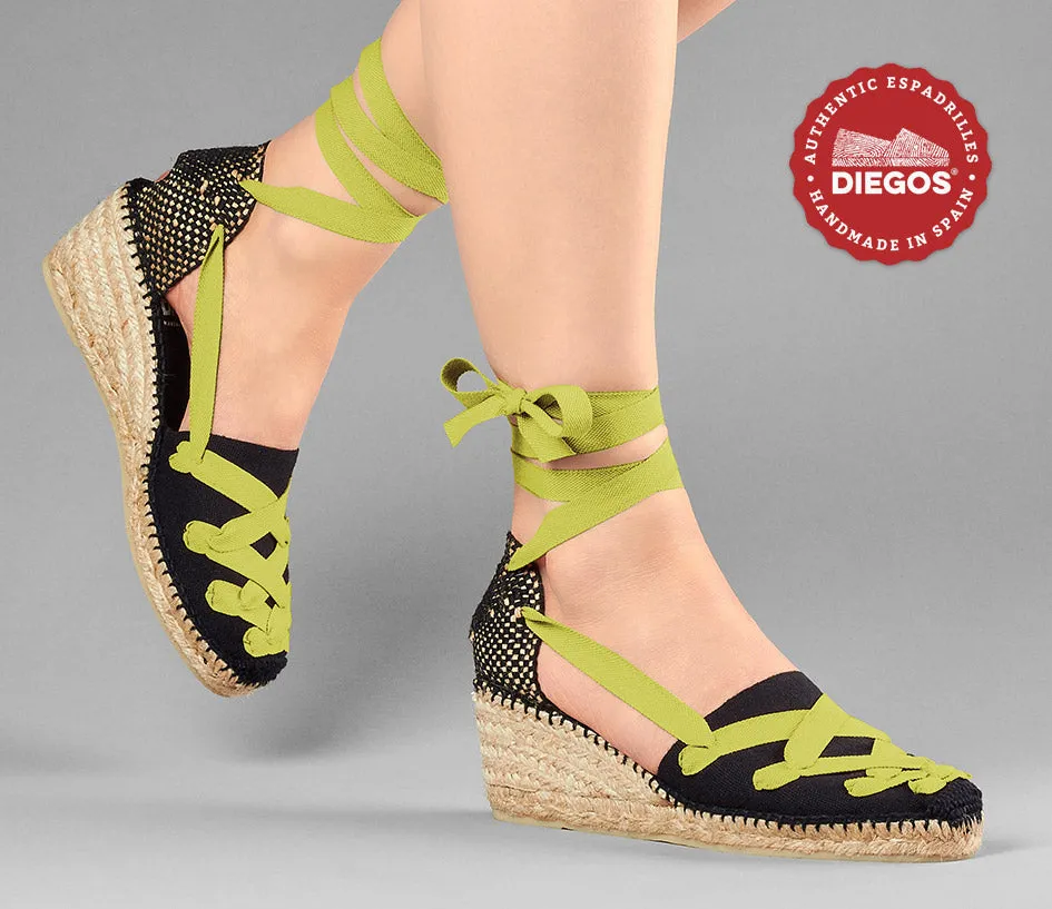 All black Lola high wedge Pamplona espadrilles