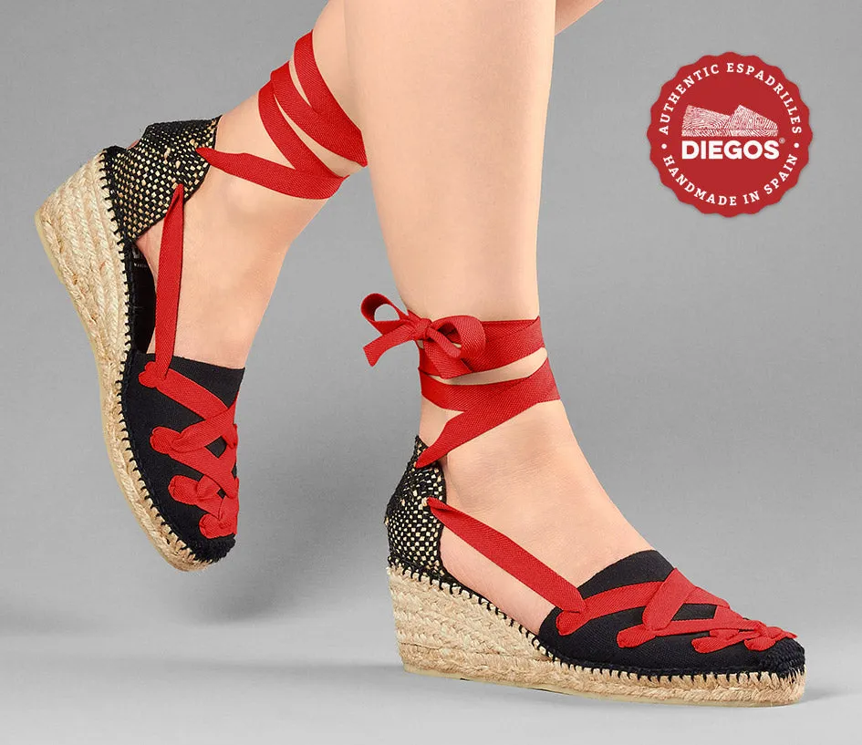 All black Lola high wedge Pamplona espadrilles