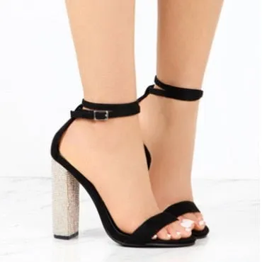 Amozae-   High Heels Women Pumps Gold Rhinestone Heels Ladies Shoes Classic Pumps Plus Size 35-43 Shoes Women Buckle Strap Sandals