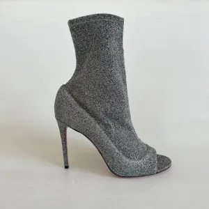Aquazzura Silver Lurex Fabric Eclair Peep Toe Ankle Boots Size 41