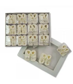 Baby Face Embroidered Booties - Cream-312