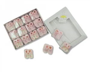 Baby Face Embroidered Booties - Pink-Bss-310