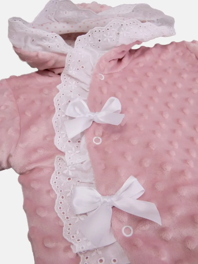 Baby Girl Bubble Hooded Pramsuit with Booties - Dusty Pink