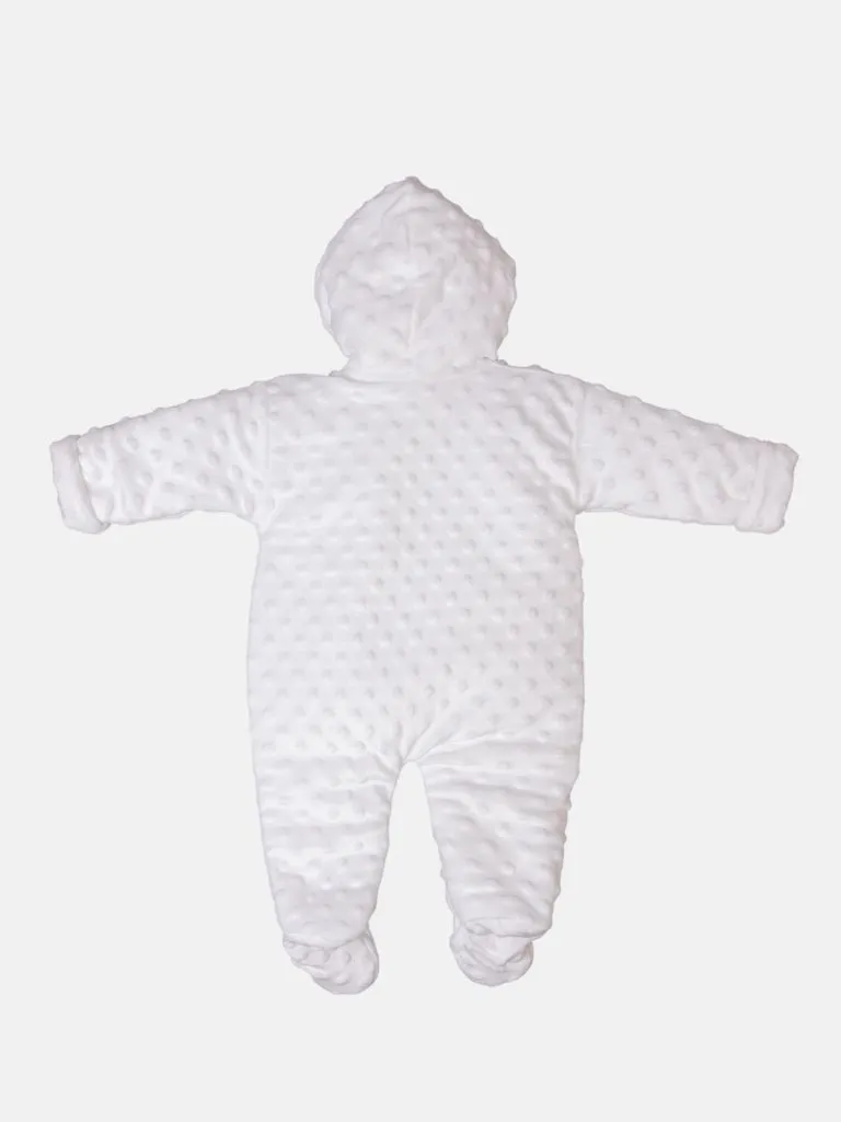 Baby Girl Bubble Hooded Pramsuit with Booties - White
