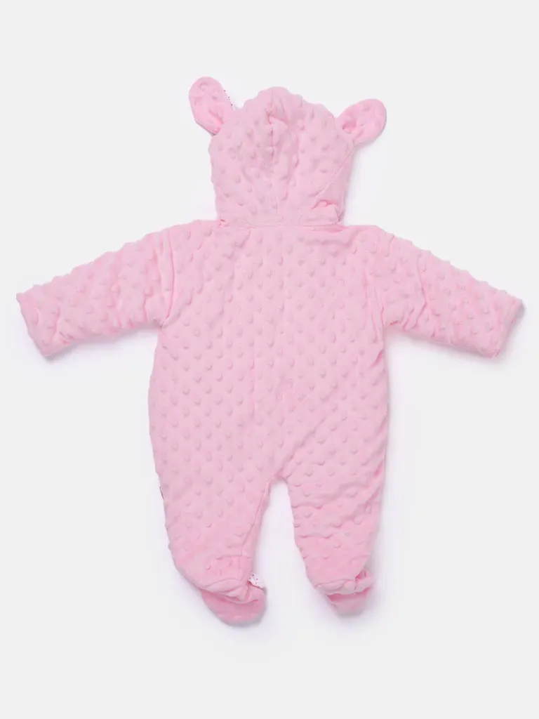 Baby Girl Bunny-Bubble Hood Pramsuit with Booties - Baby Pink