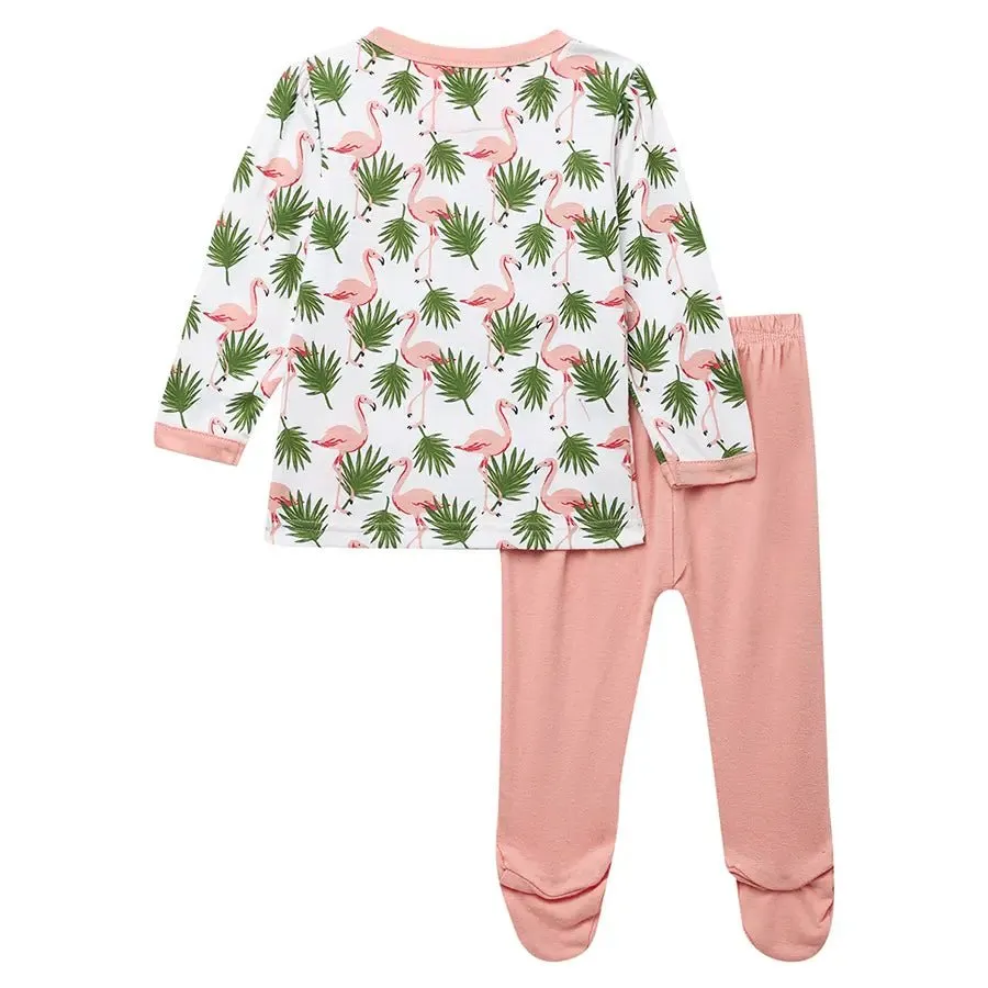 Baby Girl Flamingo Print Full Sleeve Bambino Set
