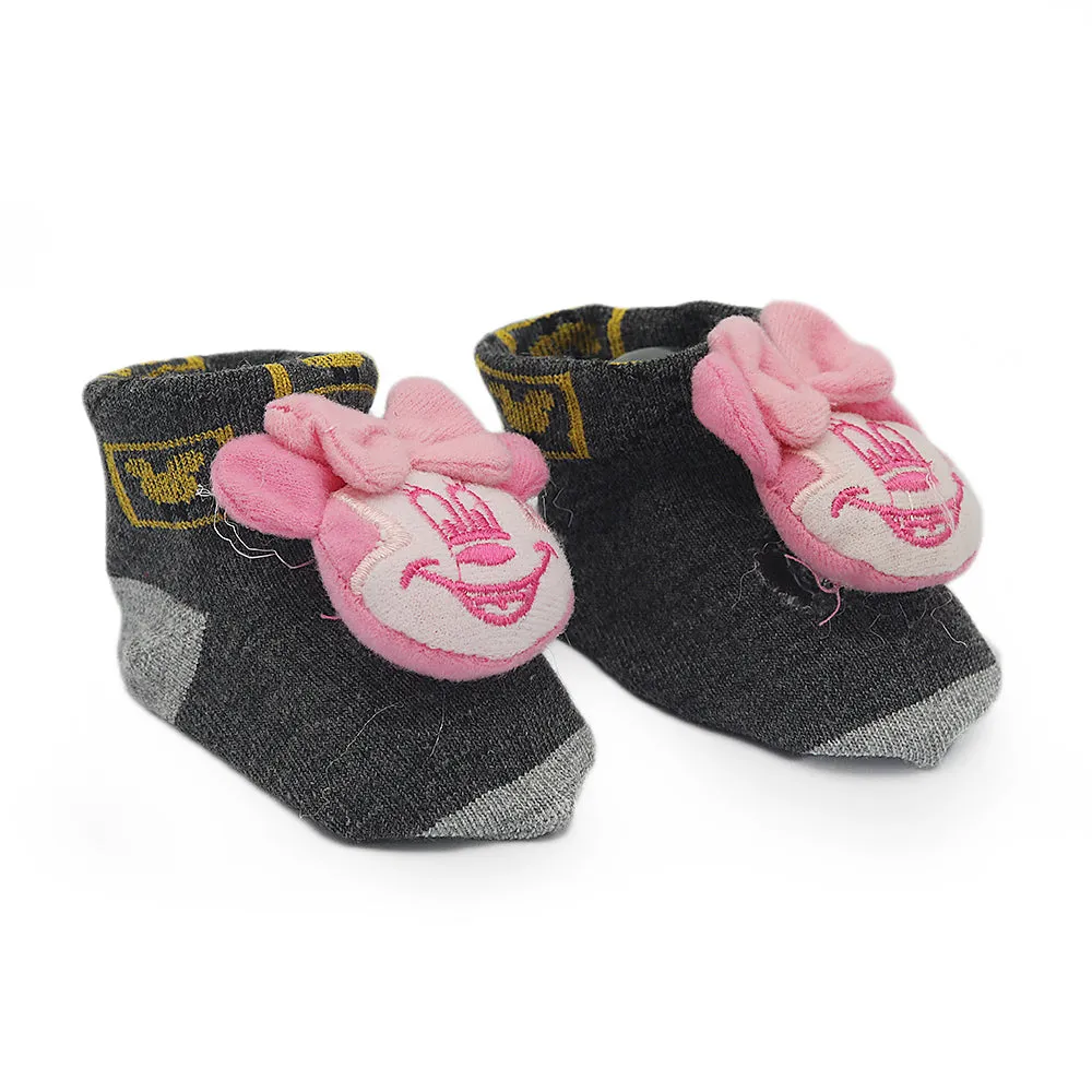 Baby Socks Booties - Pink - Dark Grey