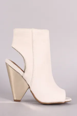 Bamboo Peep Toe Metallic Cone Heel Booties