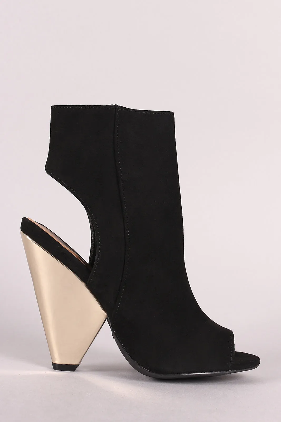 Bamboo Peep Toe Metallic Cone Heel Booties