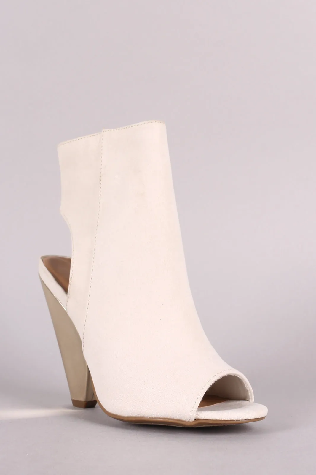 Bamboo Peep Toe Metallic Cone Heel Booties