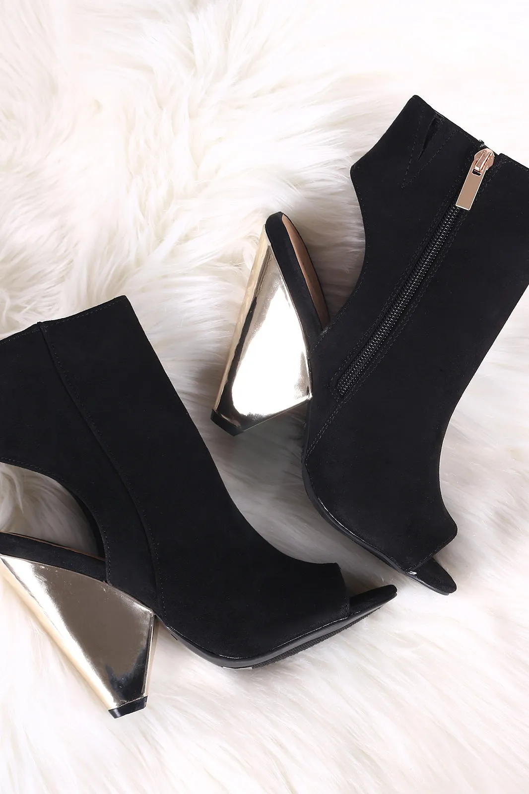 Bamboo Peep Toe Metallic Cone Heel Booties