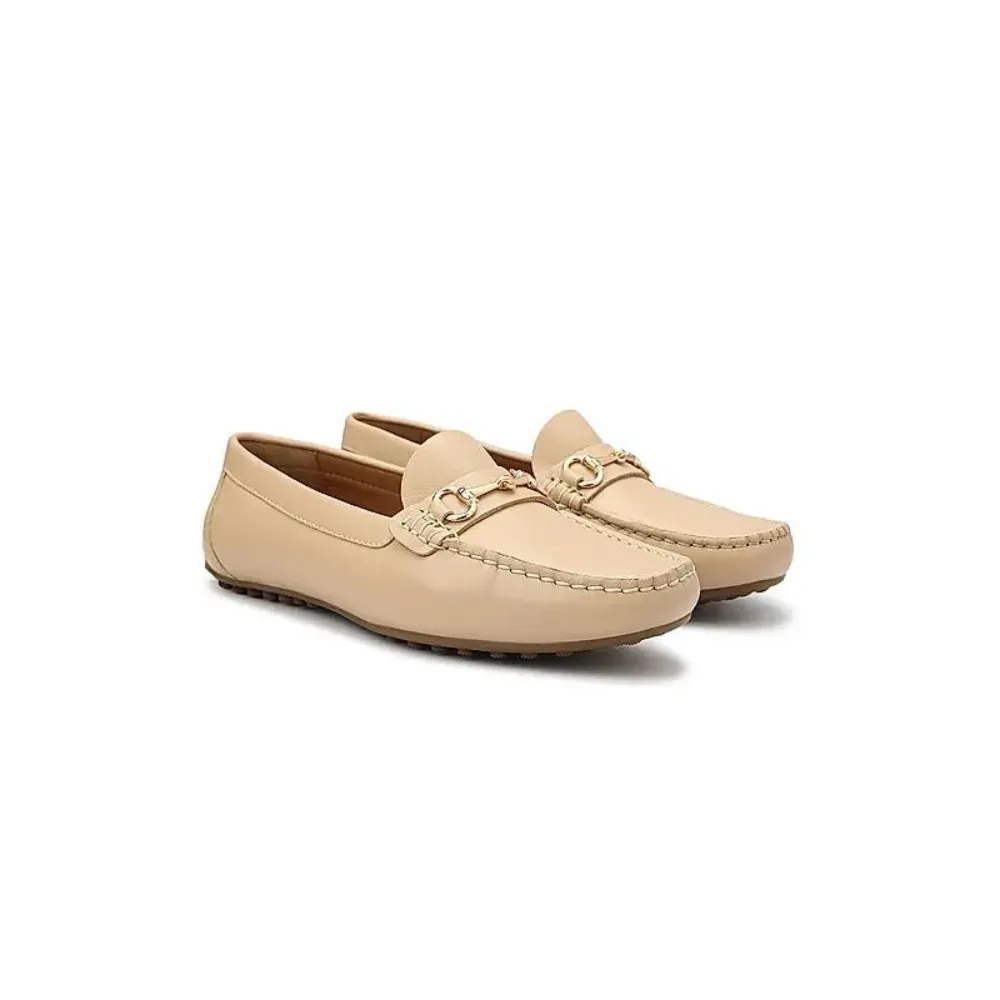 Beige Leather Moccasins With Buckle