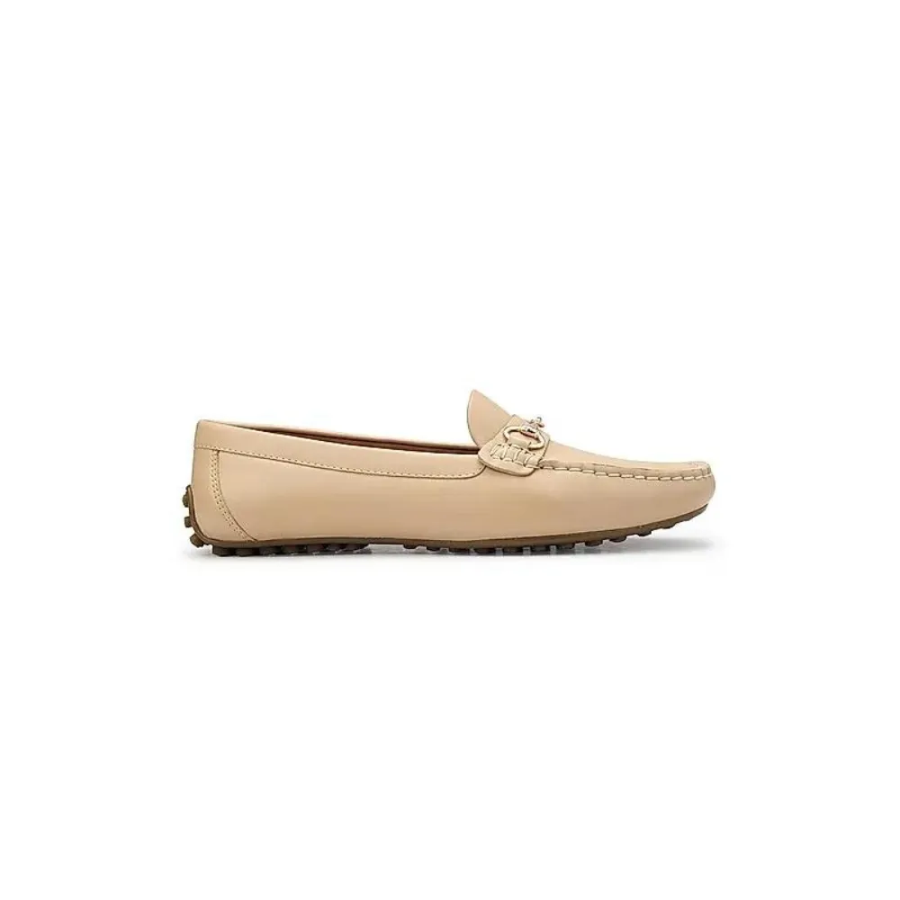 Beige Leather Moccasins With Buckle