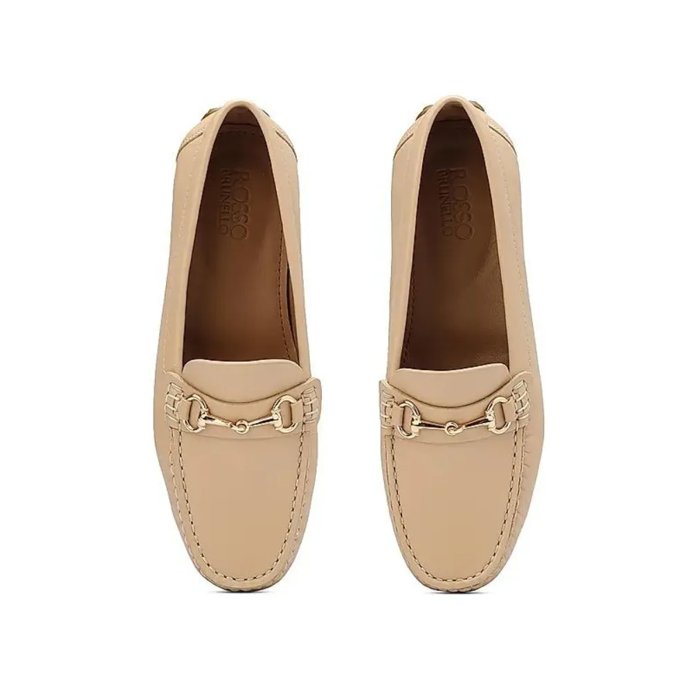 Beige Leather Moccasins With Buckle