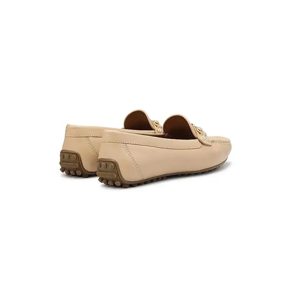 Beige Leather Moccasins With Buckle