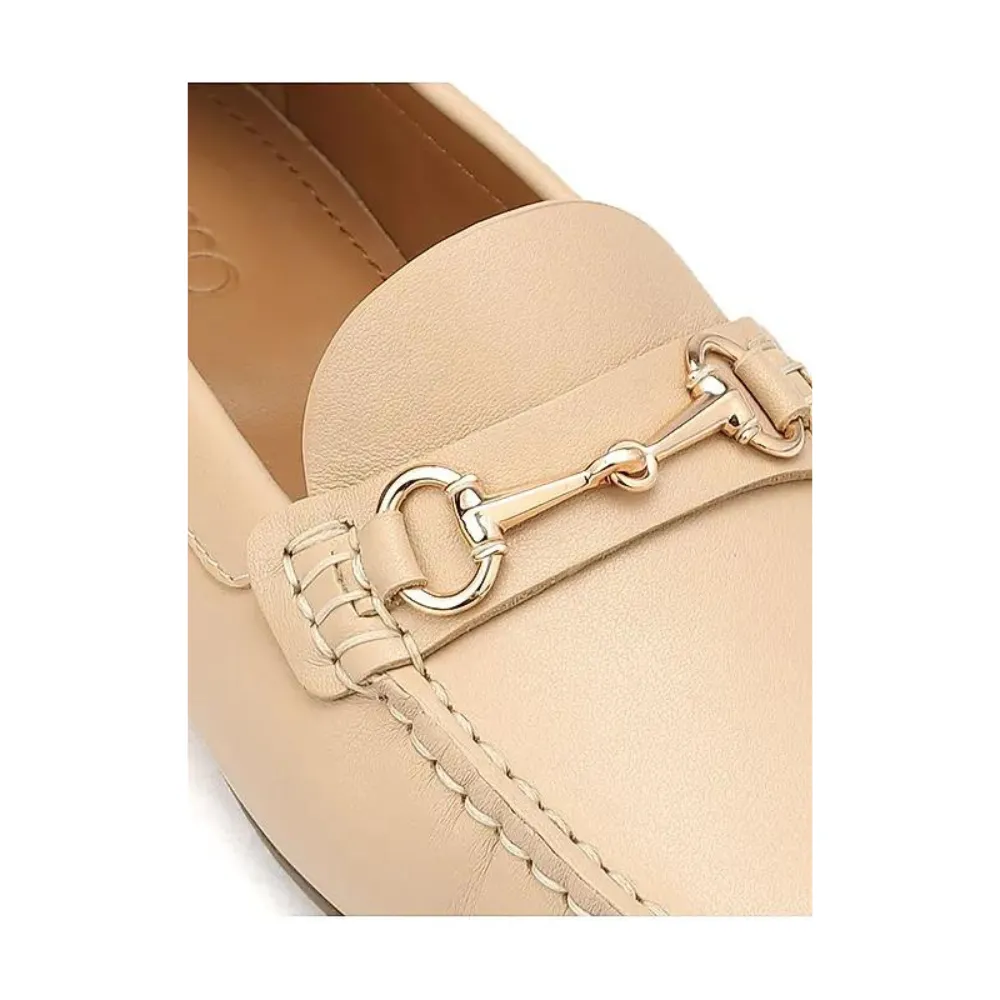 Beige Leather Moccasins With Buckle