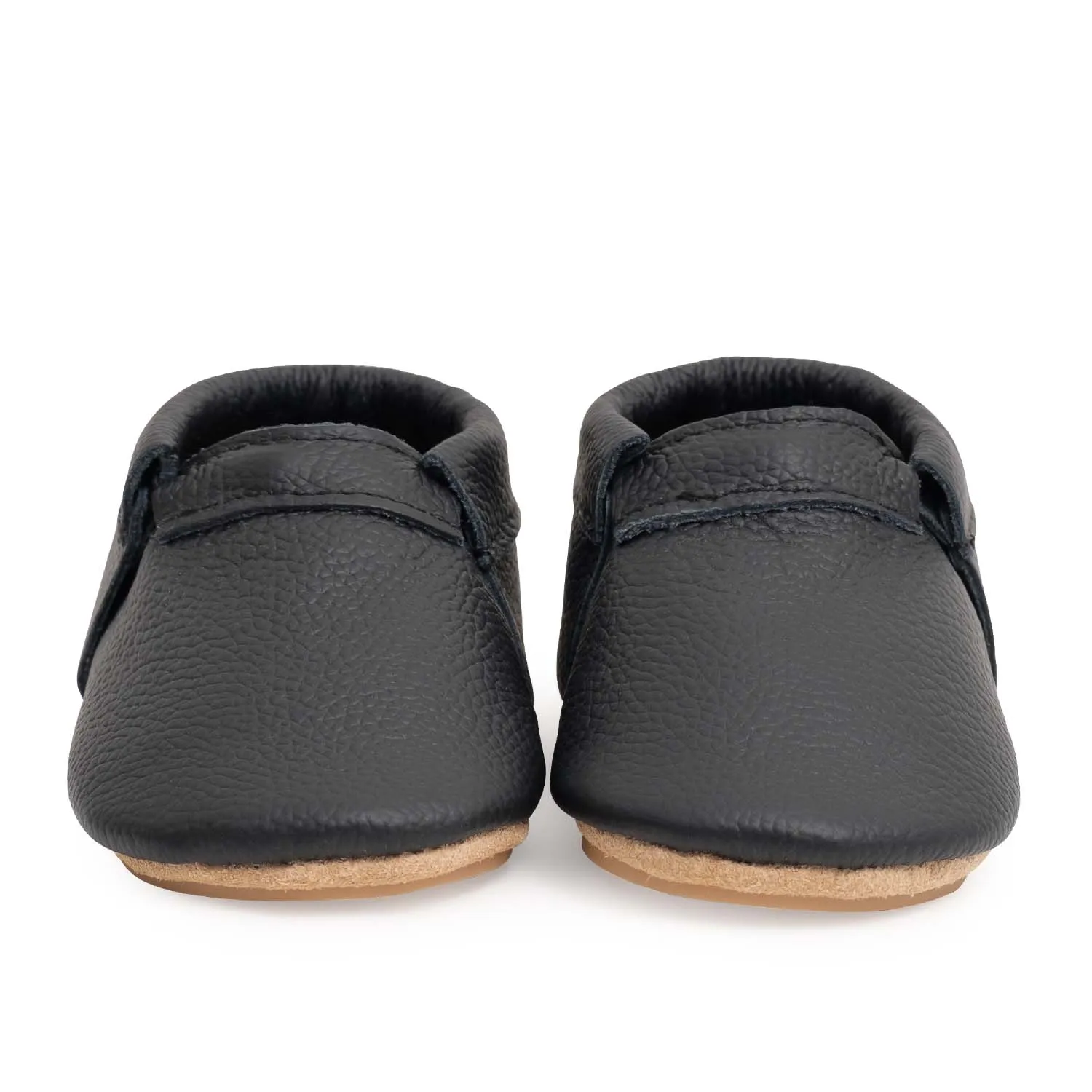Black Hard Sole Fringeless Moccasins