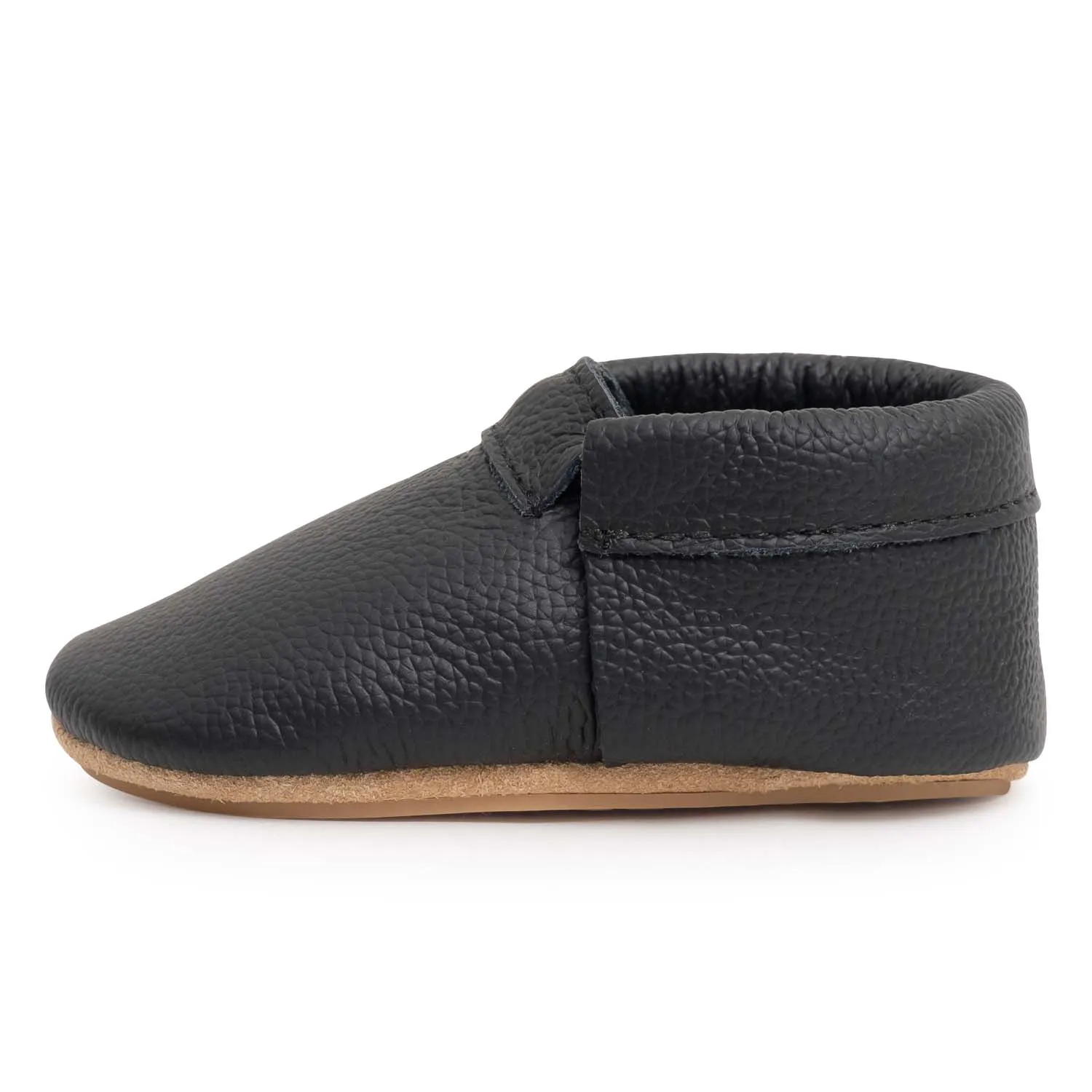 Black Hard Sole Fringeless Moccasins