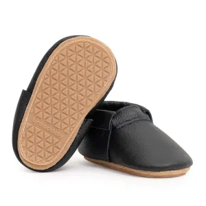 Black Hard Sole Fringeless Moccasins