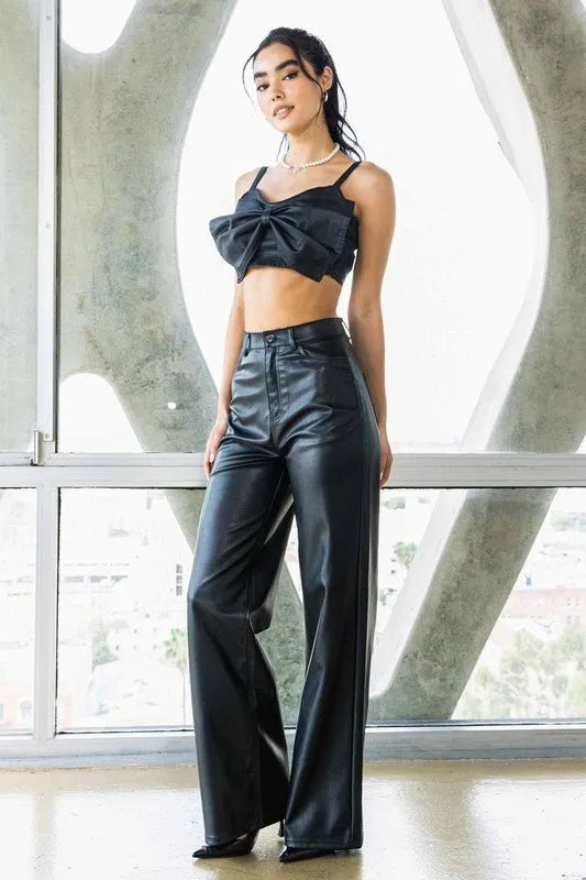 Black Vegan Leather Wide Leg Pants