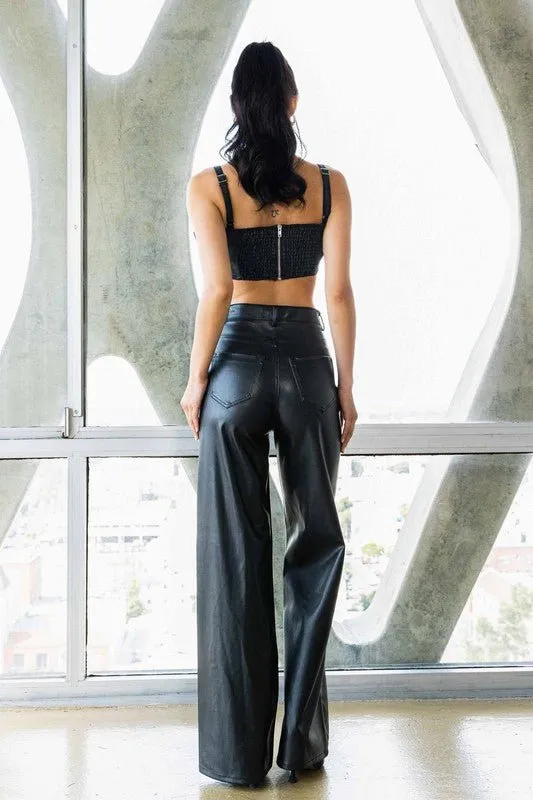 Black Vegan Leather Wide Leg Pants