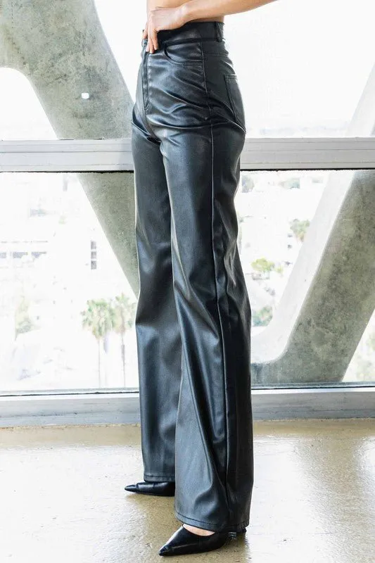 Black Vegan Leather Wide Leg Pants