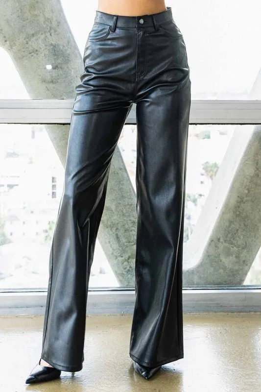 Black Vegan Leather Wide Leg Pants