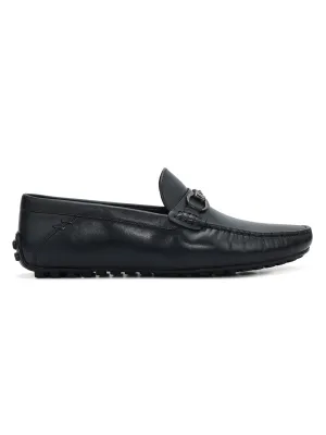 Blue Leather Moccasins With Buckle