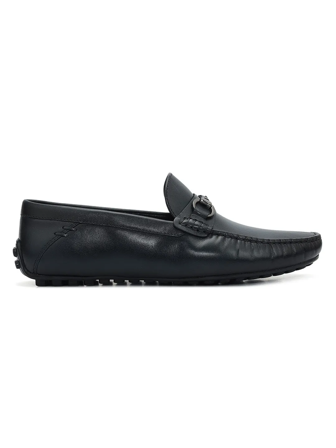 Blue Leather Moccasins With Buckle