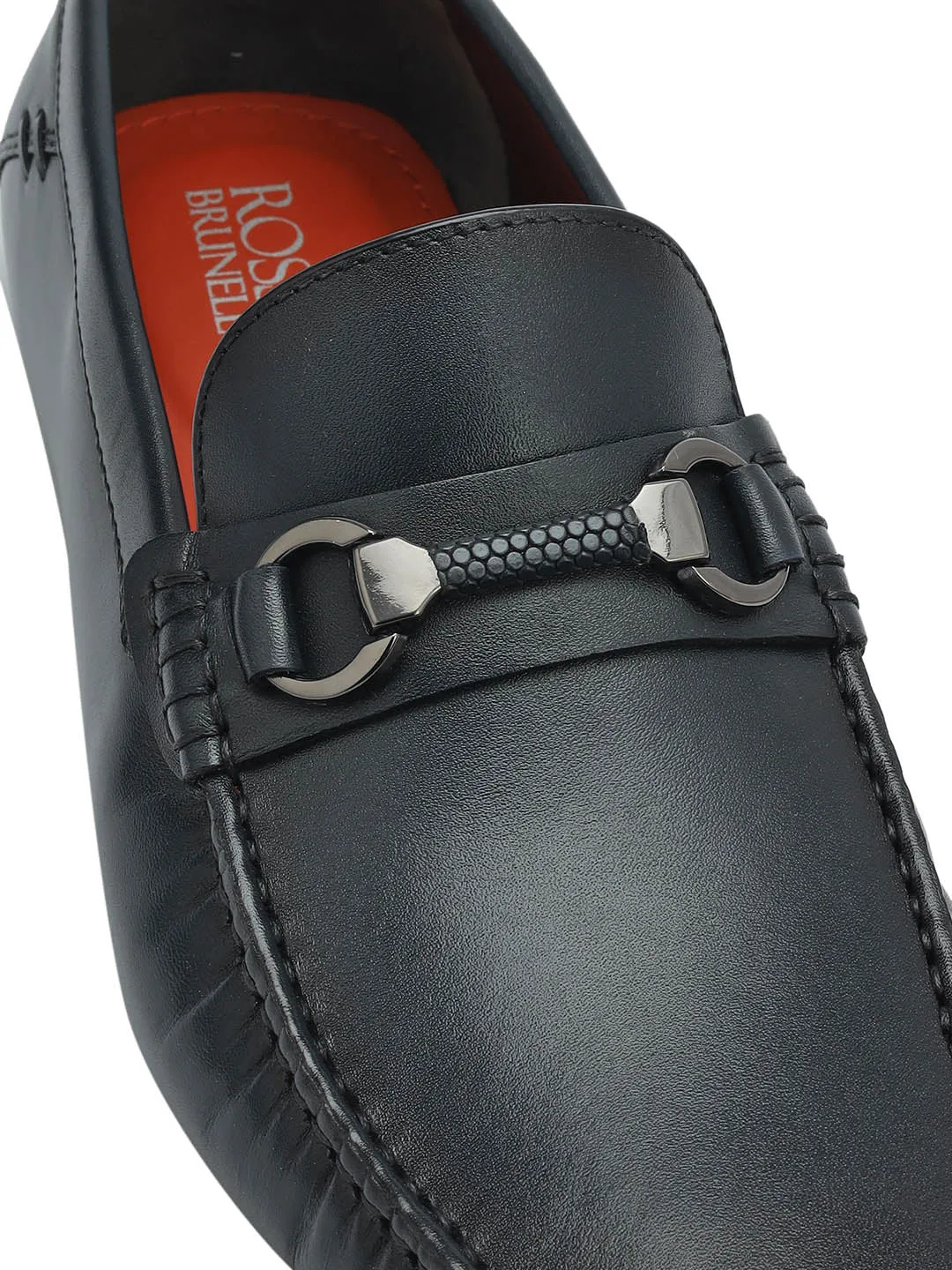 Blue Leather Moccasins With Buckle