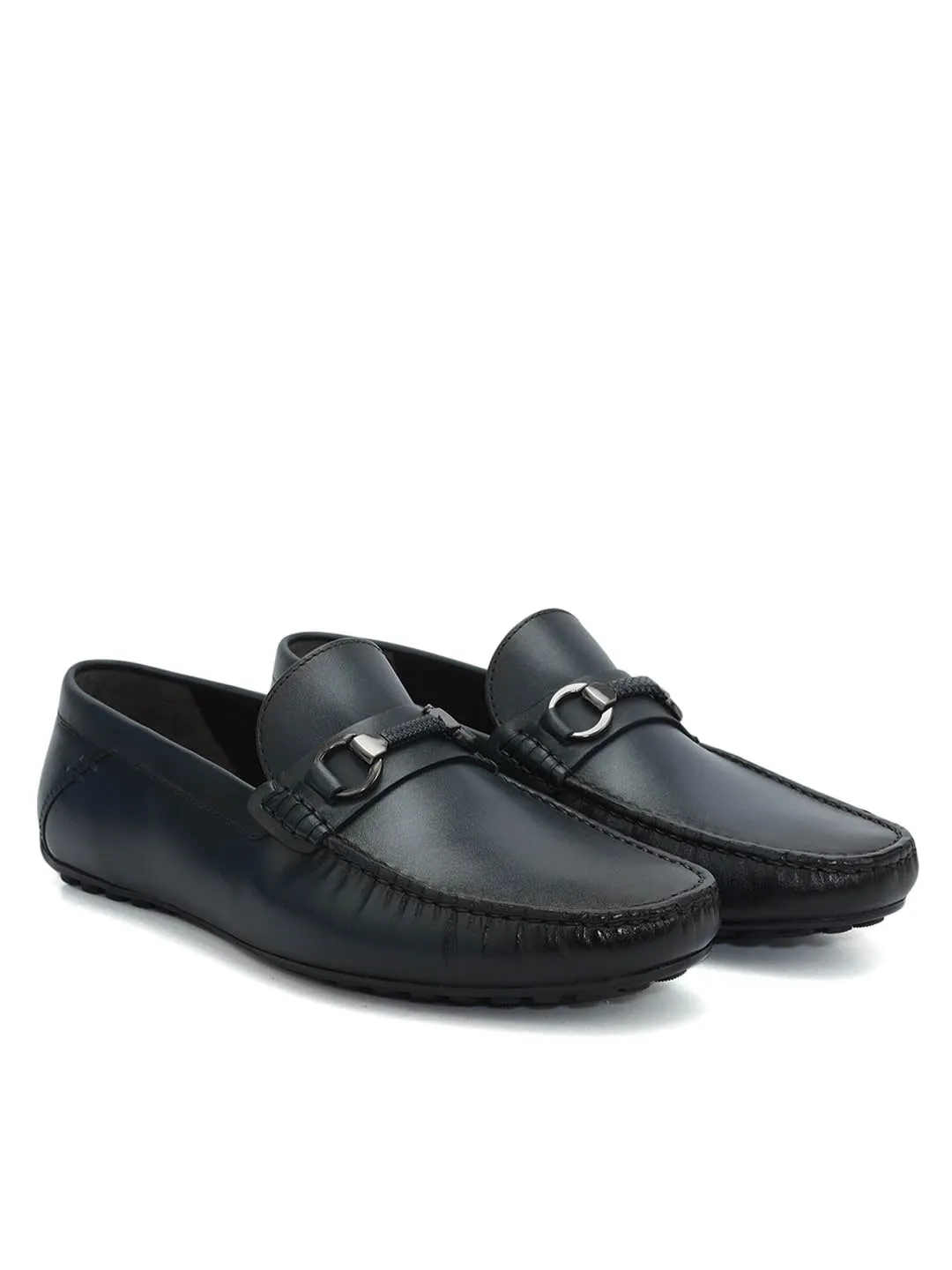 Blue Leather Moccasins With Buckle