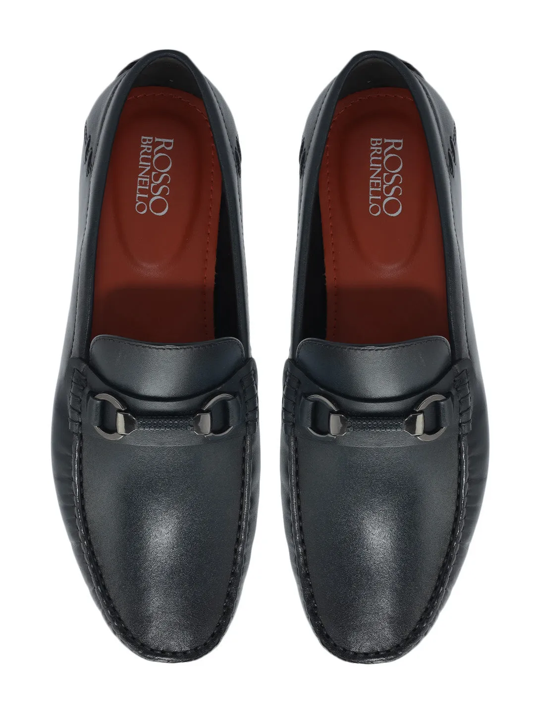 Blue Leather Moccasins With Buckle