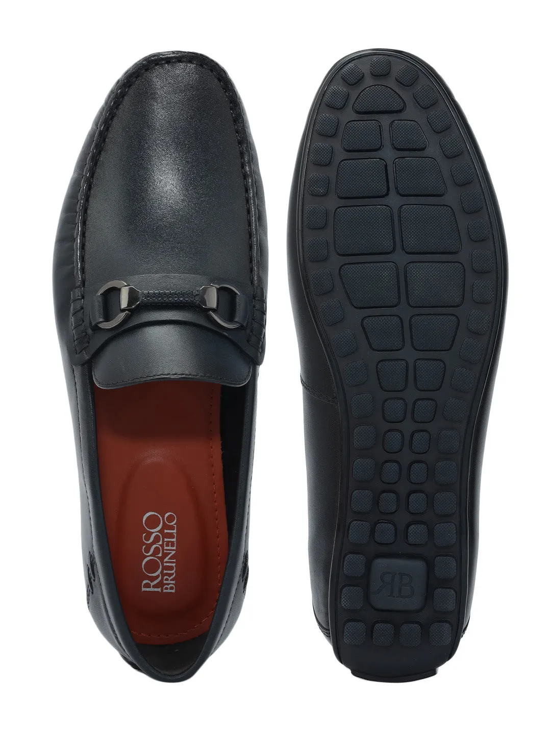 Blue Leather Moccasins With Buckle