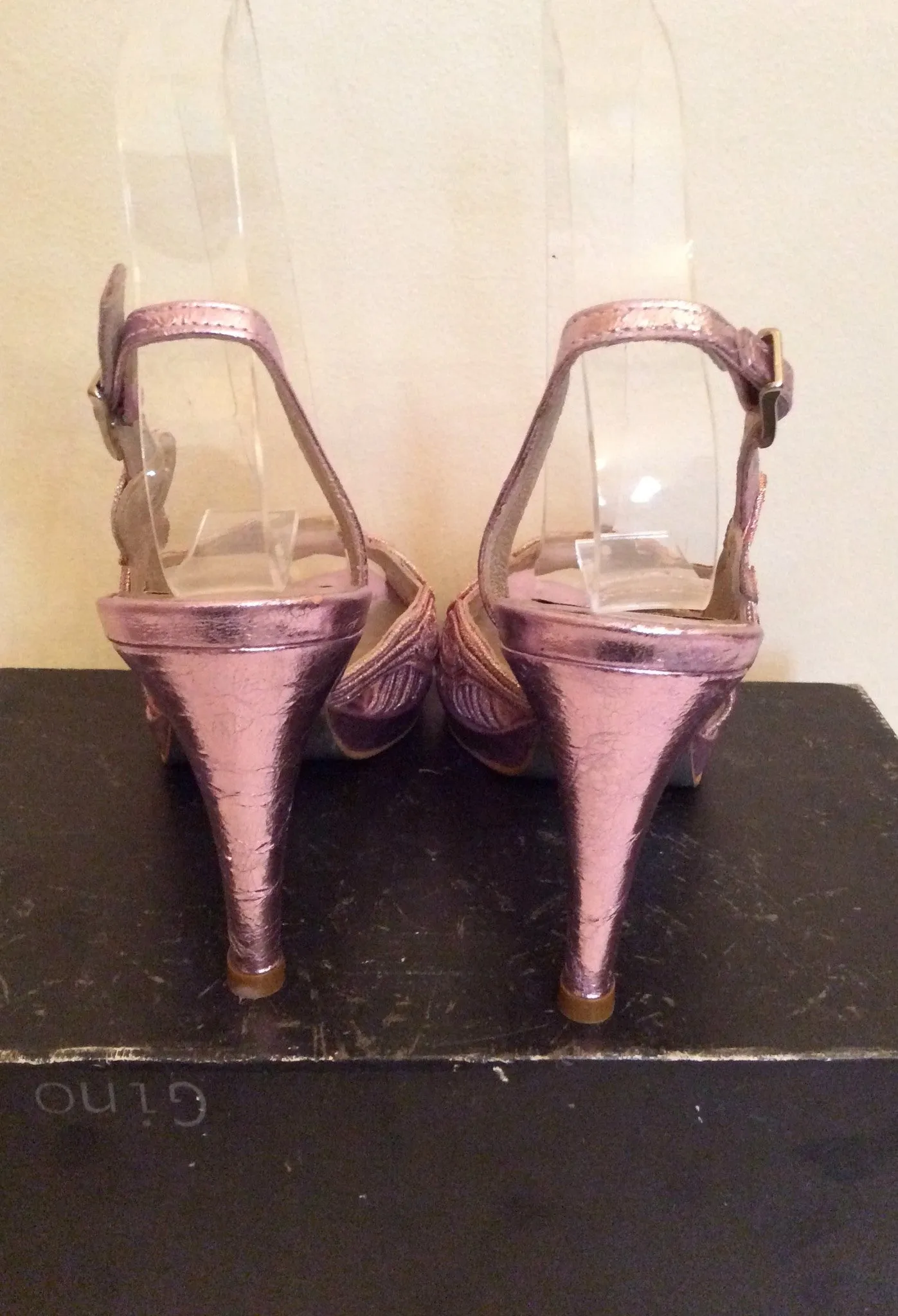 BRAND NEW GINO VAELLO PINK METALLIC PEEPTOE SLINGBACK HEELS SIZE 4/37