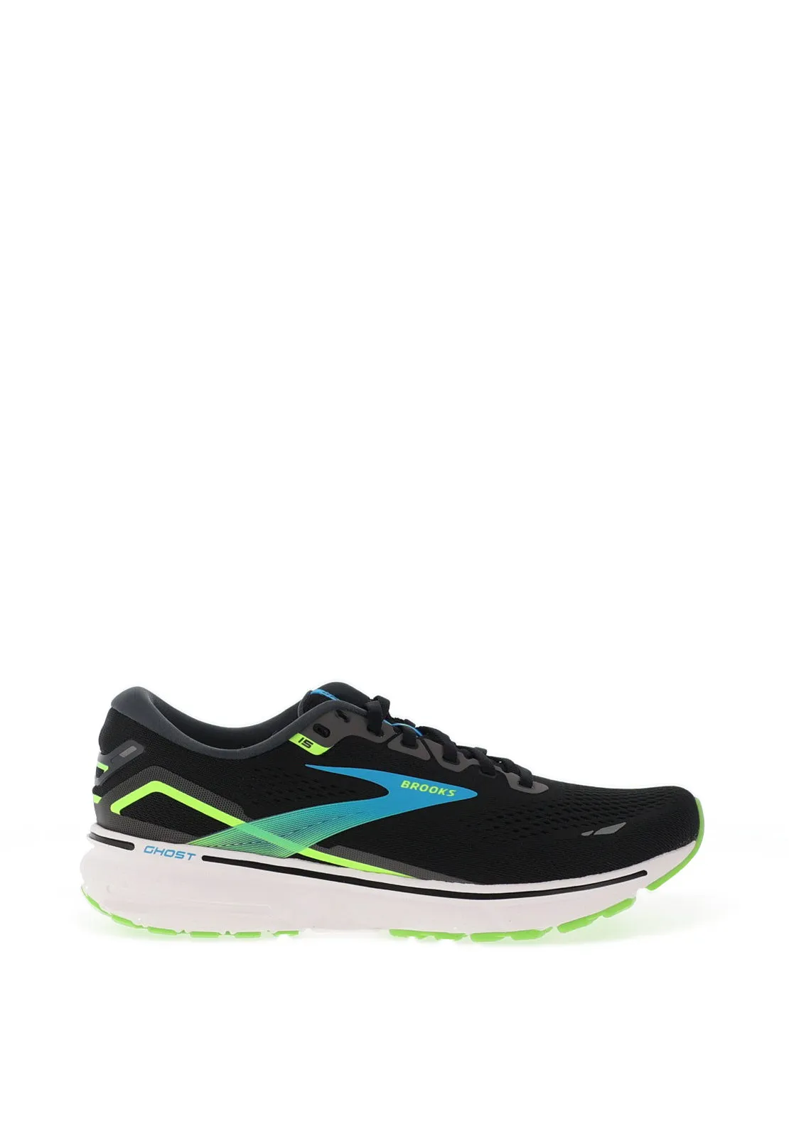 Brooks Mens Ghost 15 Running Shoes, Black & Hawaiian Ocean