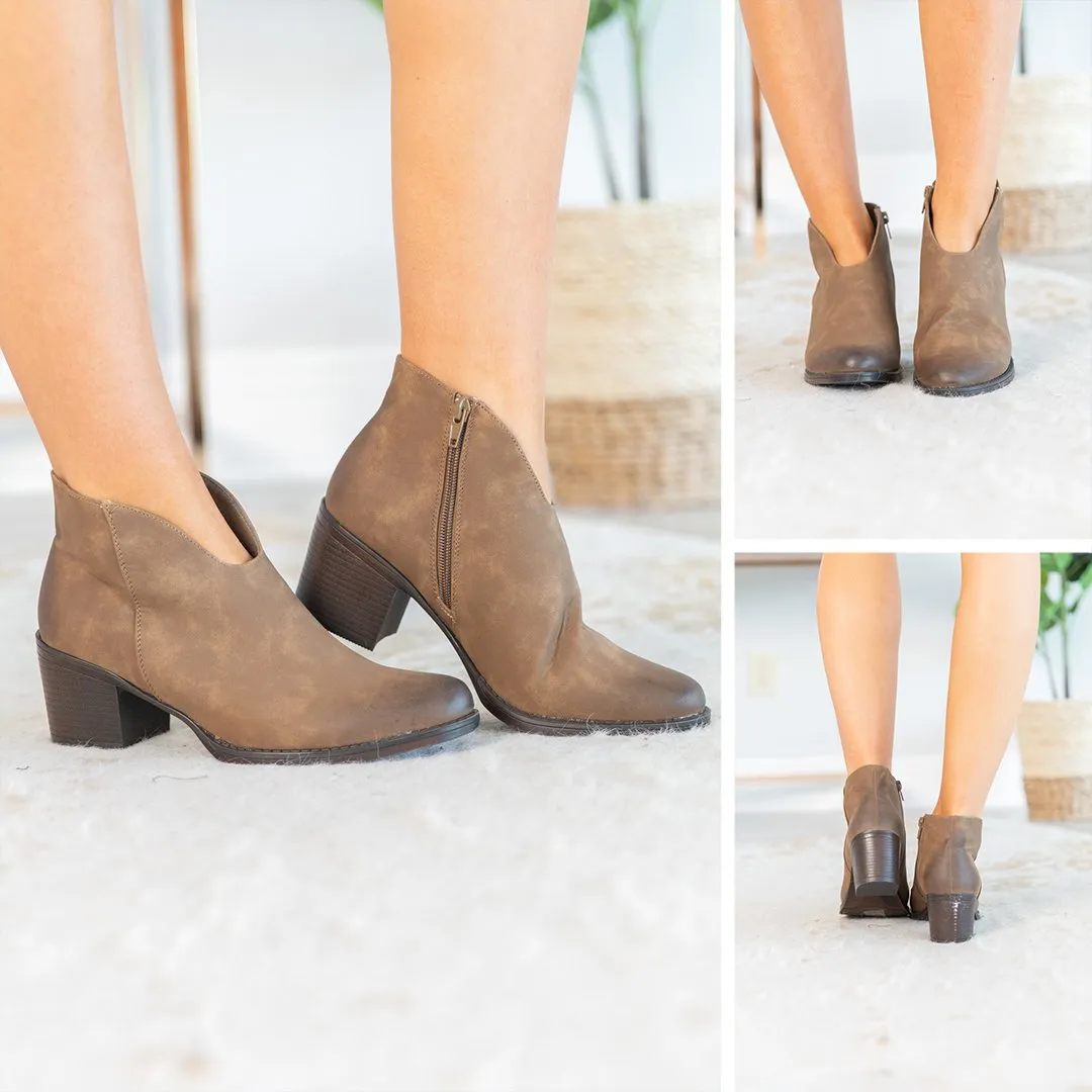 Catch The Vibe Taupe Brown Booties