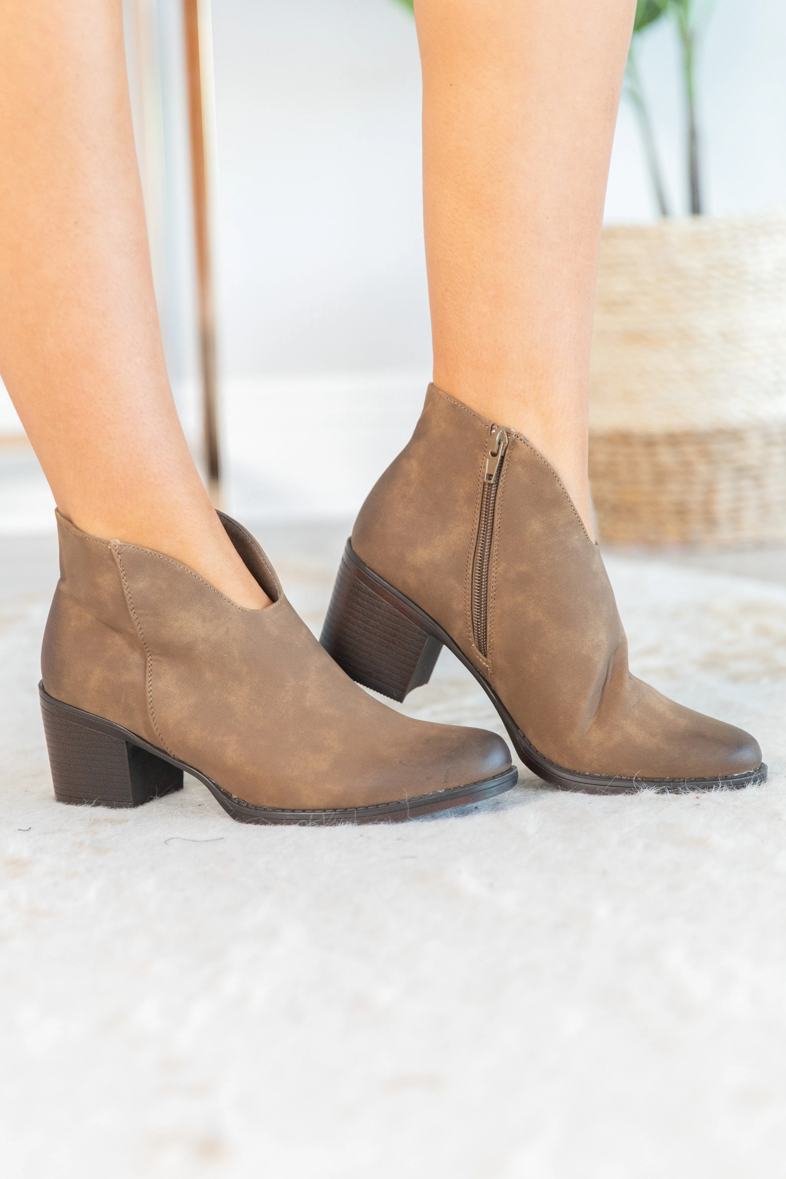 Catch The Vibe Taupe Brown Booties