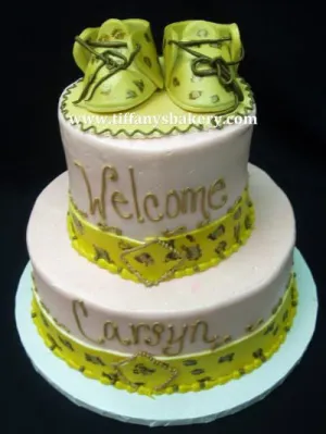 Cheetah Print Baby Booties on Celebration Tier Cake