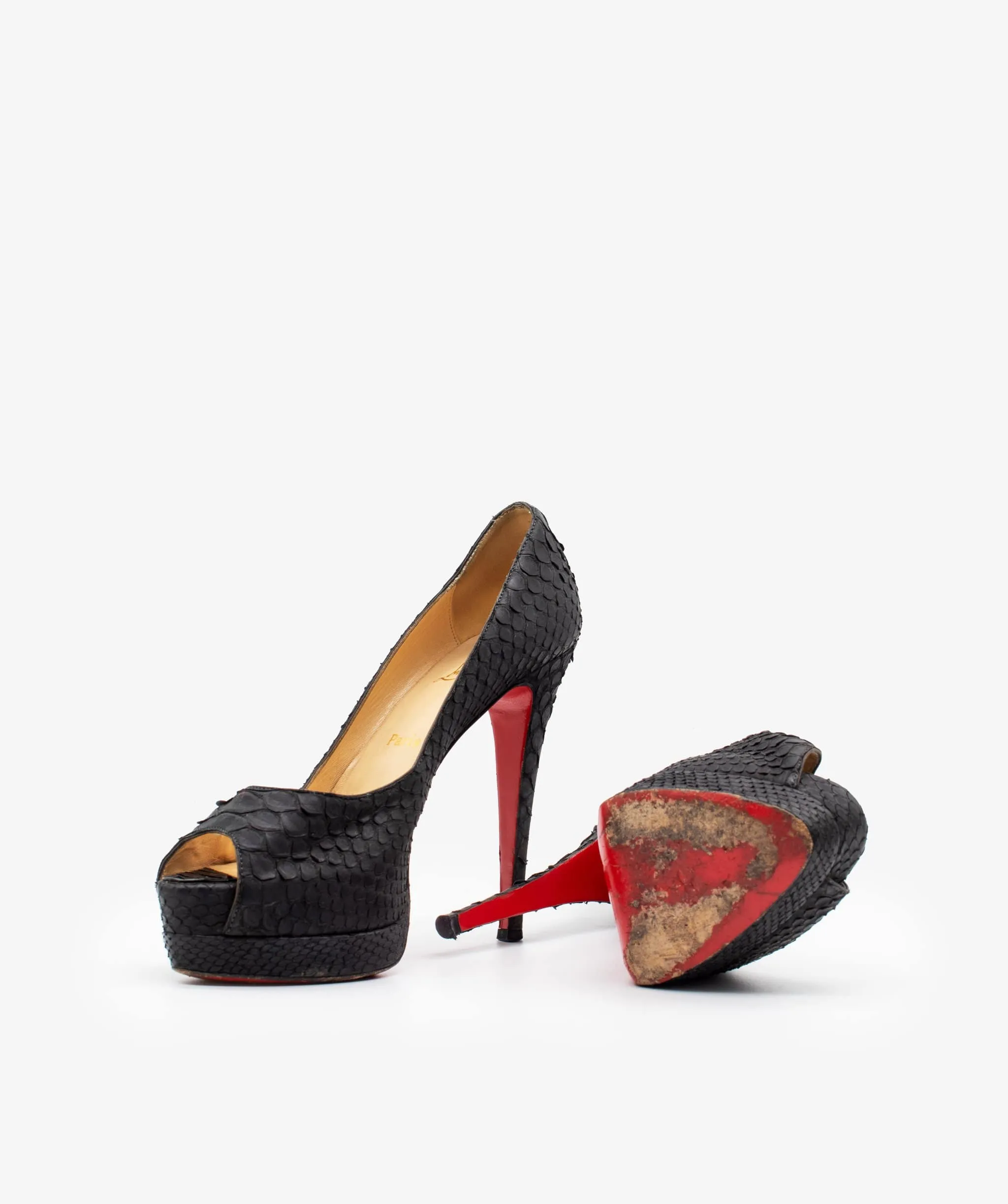 Christian Louboutin Python Leather Peep Toe Heels RJC1065
