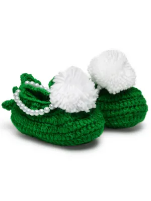 Chutput Kids Woollen Hand Knitted Pom Pom Detailed Booties - Green