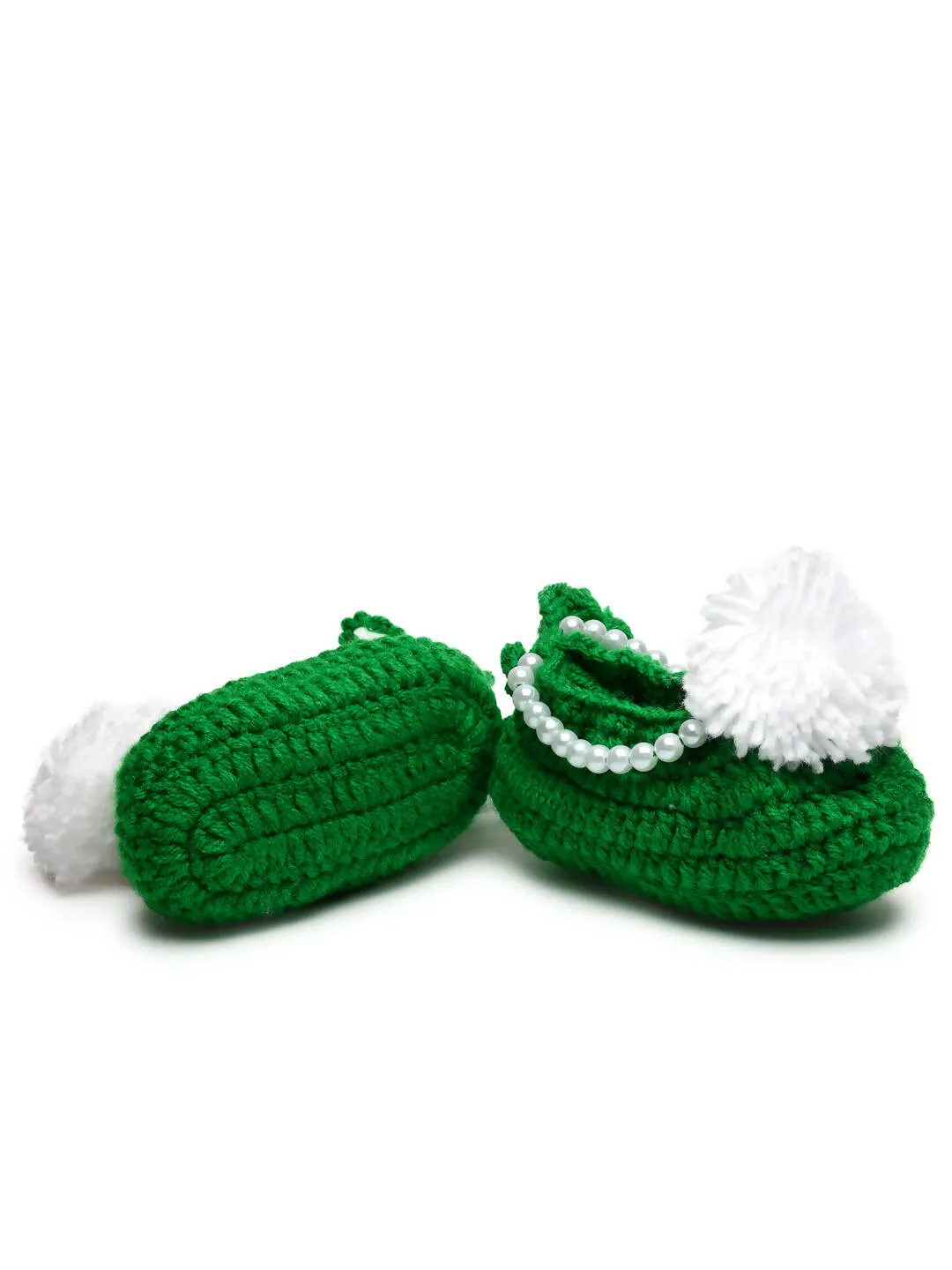 Chutput Kids Woollen Hand Knitted Pom Pom Detailed Booties - Green