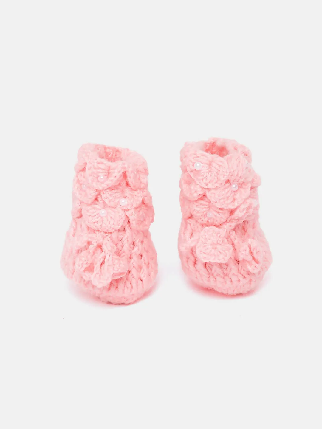 Chutput Kids Woollen Hand Knitted Self Desgin Detailed Booties - Pink