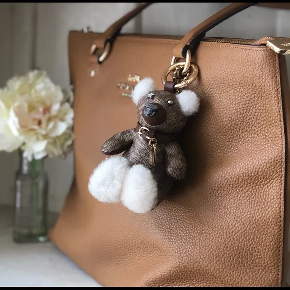 Coach Bear Keychain Leather Limited Edition Collectible Bag Charm In Signature Canvas
