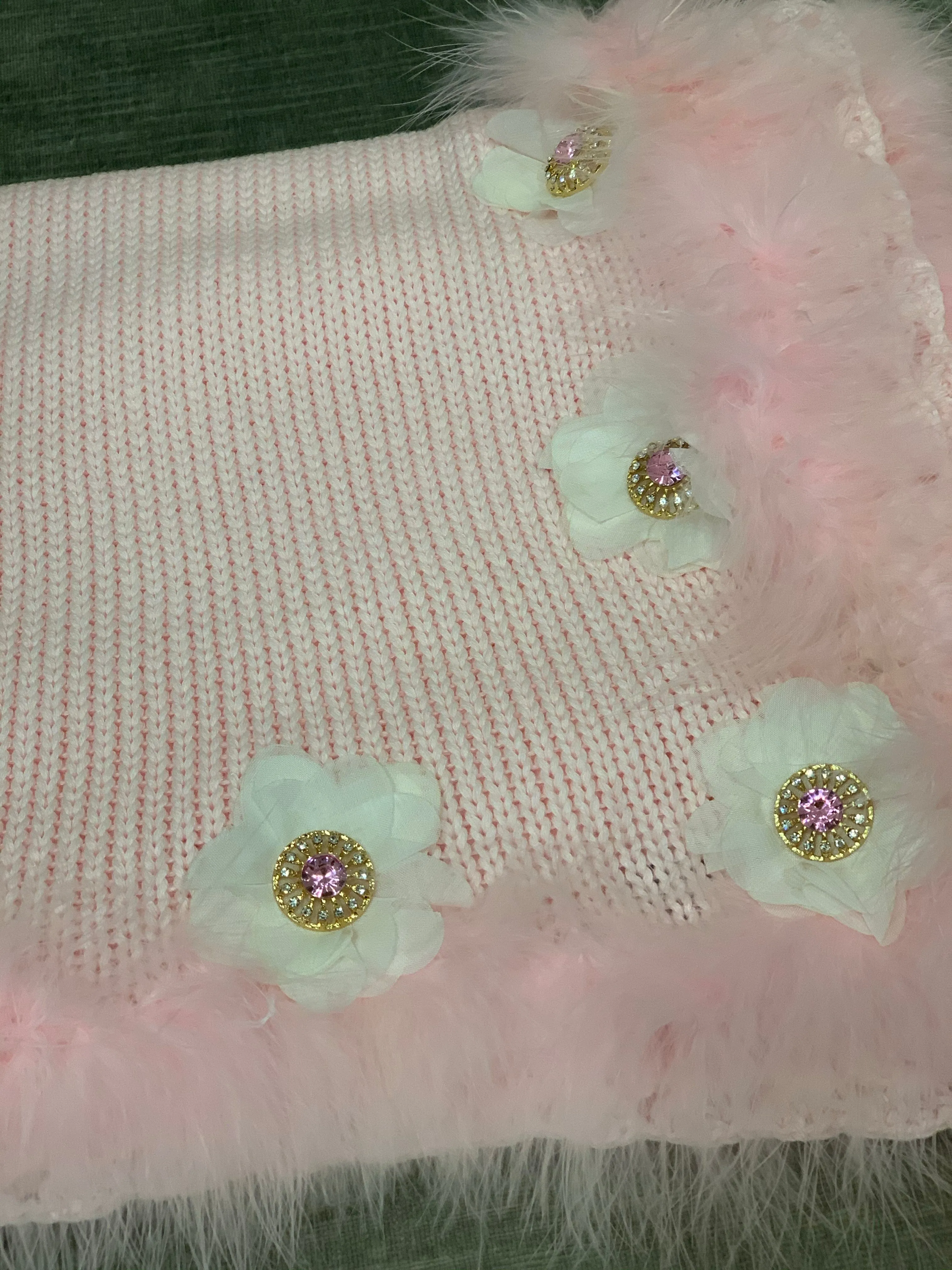 Cotton Crochet Pink Marabou Blanket