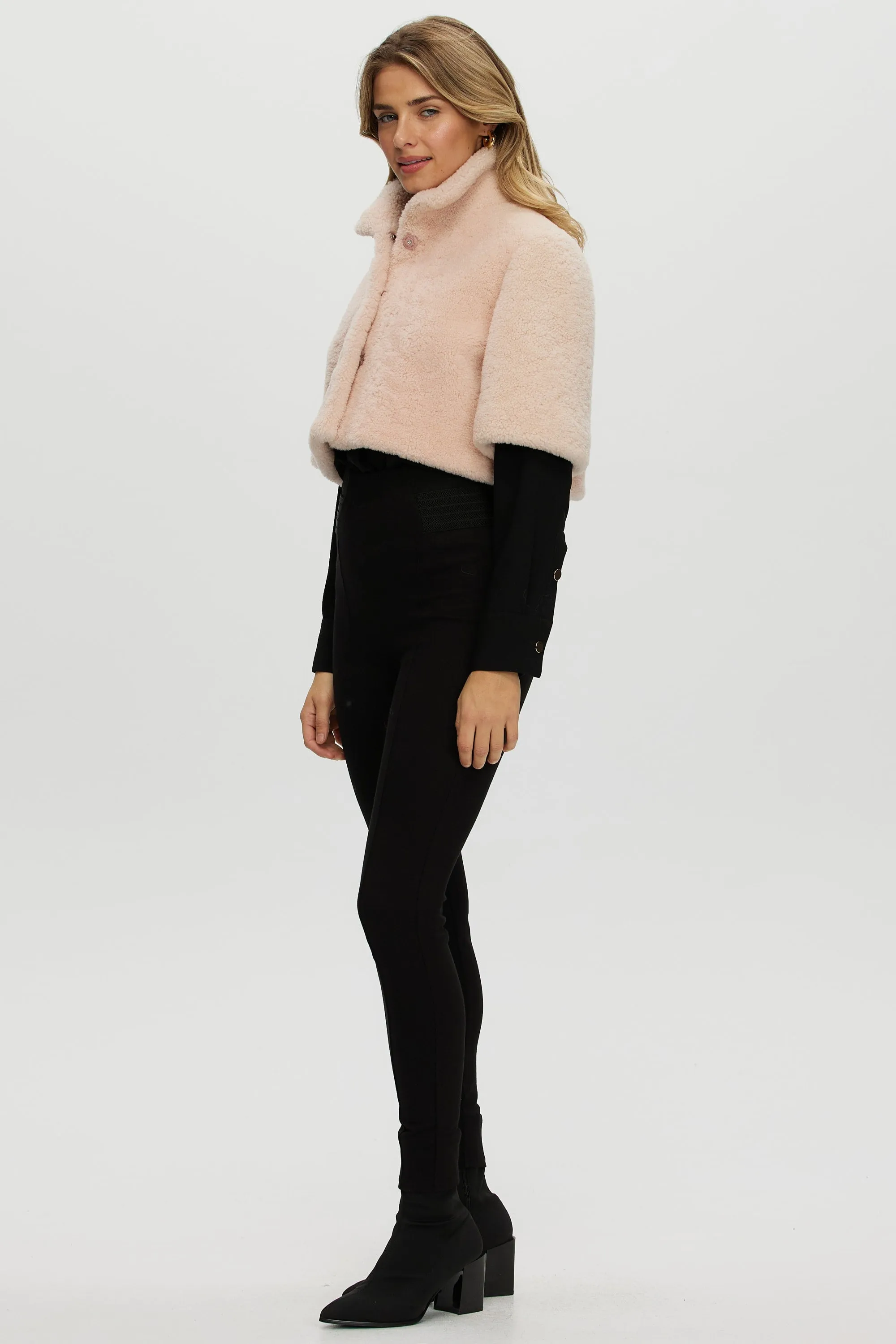 CURLY SHEARLING LAMB BOLERO, SHORT SLEEVES