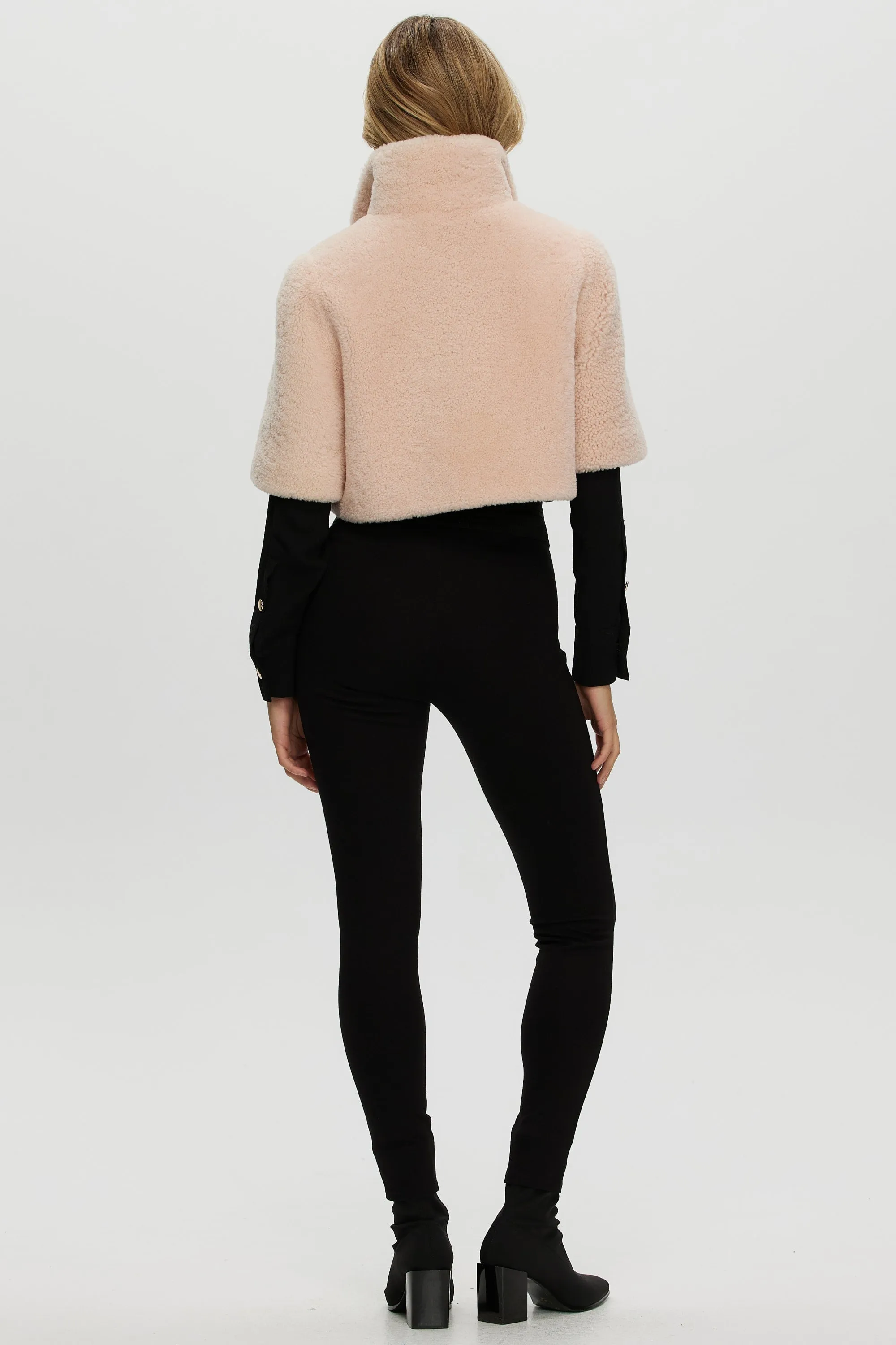 CURLY SHEARLING LAMB BOLERO, SHORT SLEEVES