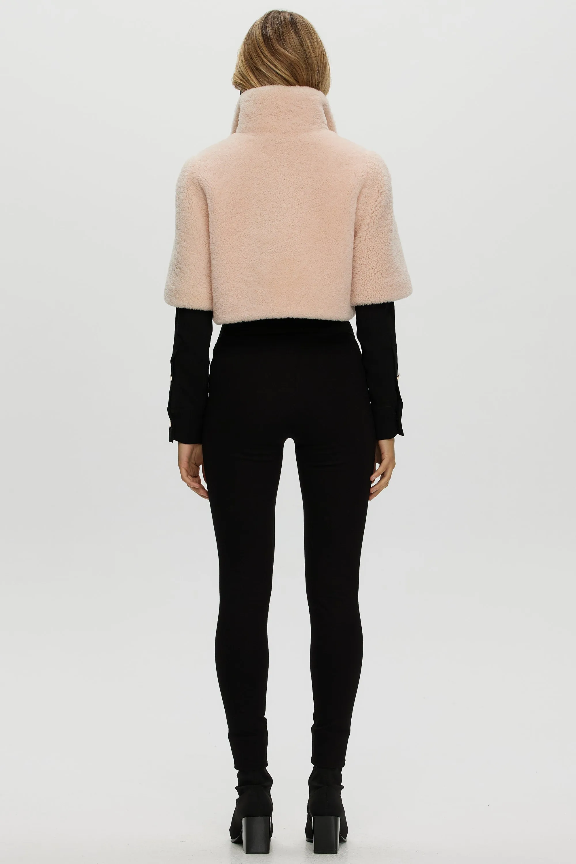CURLY SHEARLING LAMB BOLERO, SHORT SLEEVES
