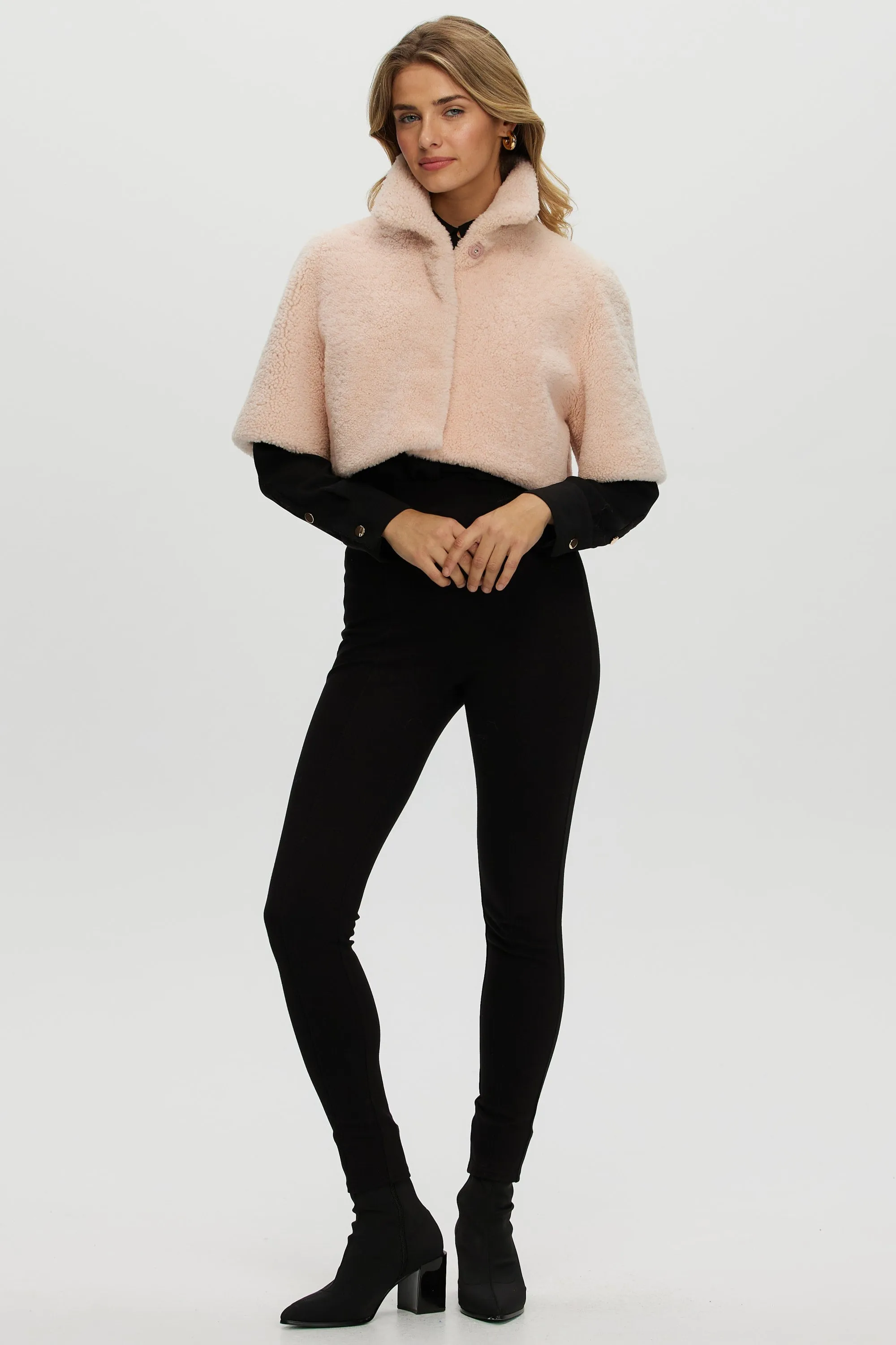 CURLY SHEARLING LAMB BOLERO, SHORT SLEEVES