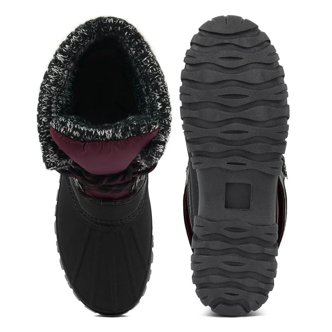 Delphine Knitted Collar Lace Up Boots